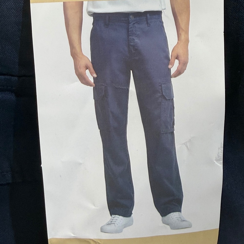 Jachs NY Mens Size 34 Linen Blend Cargo Pants Navy Blue Elastic Waist NEW - Picture 6 of 8